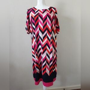 Dress Barn Signature Chevron Shift Dress in Pink, Red & Navy